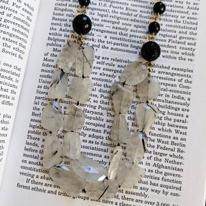 Black Pearl With White Stone Two Layered  Women's Necklace. Party Wedding